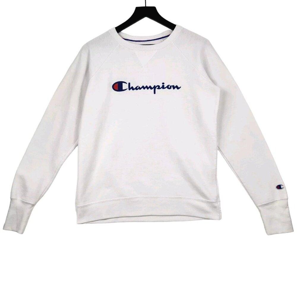 Vintage Champion Sweatshirt Size Medium White Signature Logo Spell Out Athletic